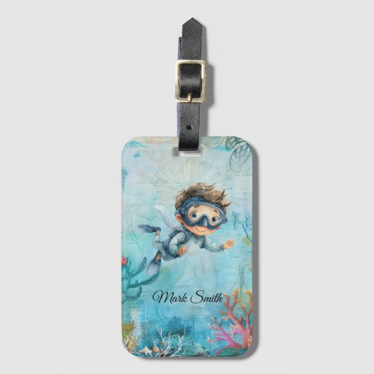 Scuba Diver Diving underwater  ラゲッジタグ (正面縦)