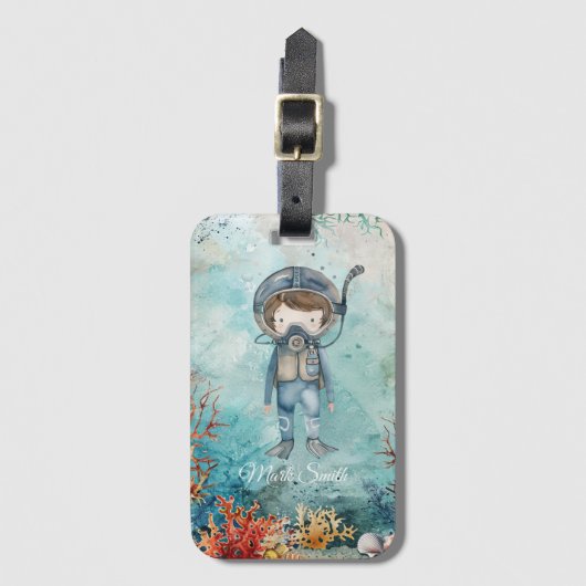 Scuba Diver Diving underwater ラゲッジタグ (正面縦)