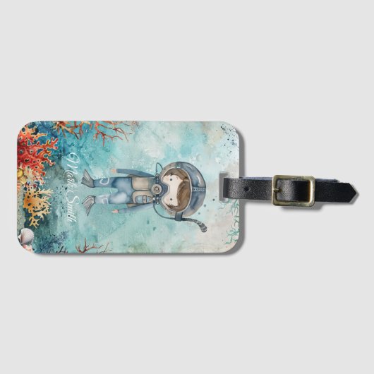 Scuba Diver Diving underwater  ラゲッジタグ (正面横)