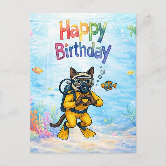 Scuba diver Happy Birthday underwater ポストカード (正面)