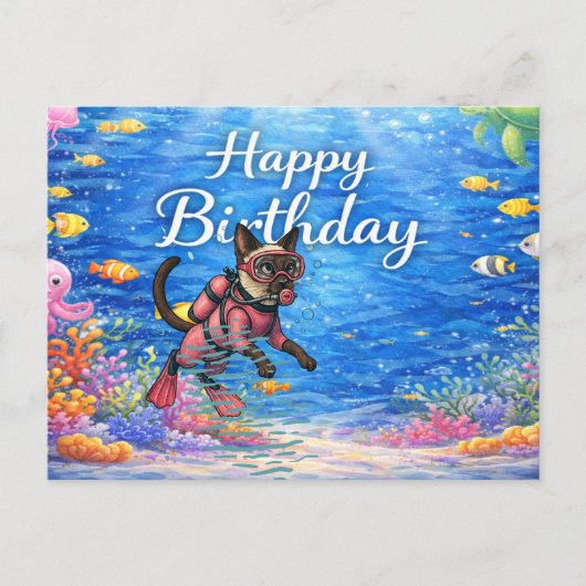 Scuba diver Happy Birthday underwater ポストカード (正面)