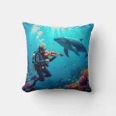 Scuba Diver Playing a Violin For a Whale クッション (正面)