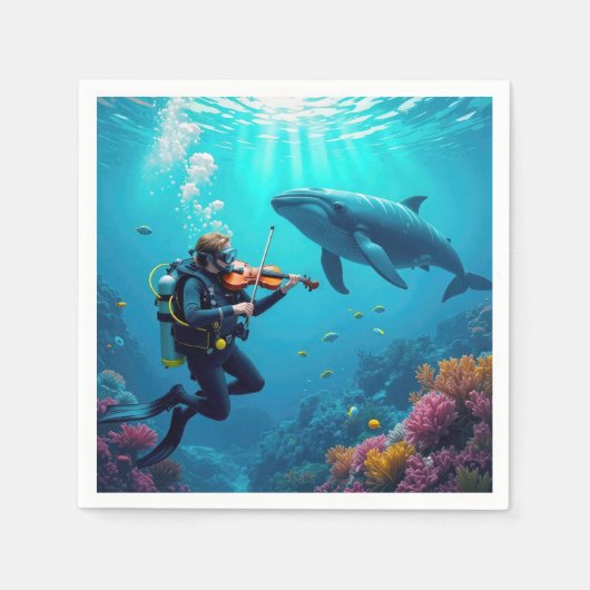 Scuba Diver Playing a Violin For a Whale スタンダードカクテルナプキン (正面)