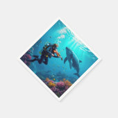 Scuba Diver Playing a Violin For a Whale スタンダードカクテルナプキン (角)