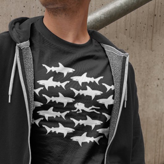 Scuba Diver Swimming with Sharks Tシャツ