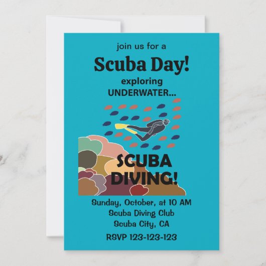Scuba Diver Under The Sea Scuba Day 招待状 (正面)