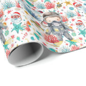 Scuba Diver Underwater Christmas Holiday Card ラッピングペーパー (ロールコーナー)