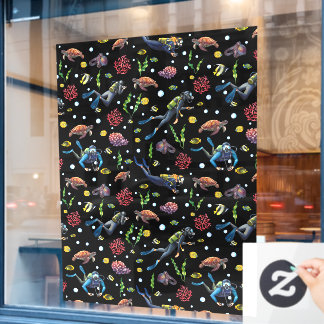 Scuba Divers Ocean Coral Tropical Fish Dive Shop ウィンドウサイン