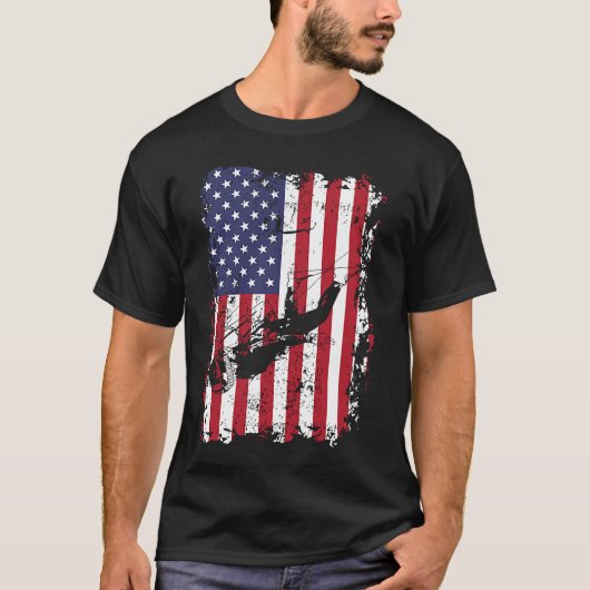 Scuba Diving USA Flag Diver  Freediving Tシャツ (正面)