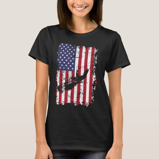 Scuba Diving USA Flag Diver  Freediving Tシャツ (正面)