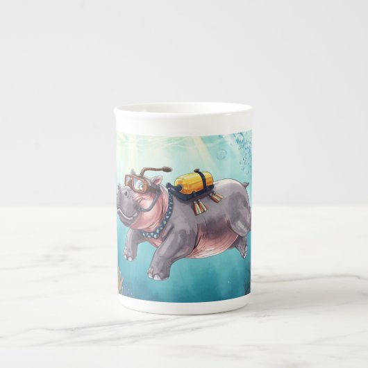 Scuba Hippo underwater ボーンチャイナマグカップ (正面)