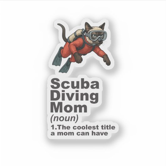 Scuba Mom Siamese Cat Diver シール (正面)