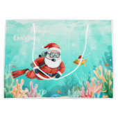 Scuba Santa Underwater Christmas ラージペーパーバッグ (正面)