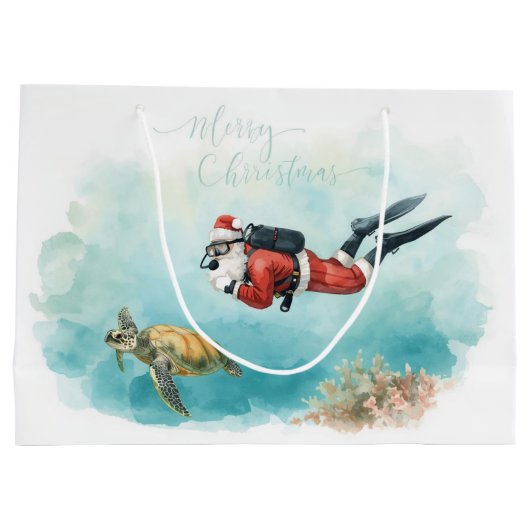 Scuba Santa Underwater Christmas ラージペーパーバッグ (裏面)