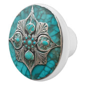 Sculpted Metal & Turquoise Modern セラミックノブ (右)