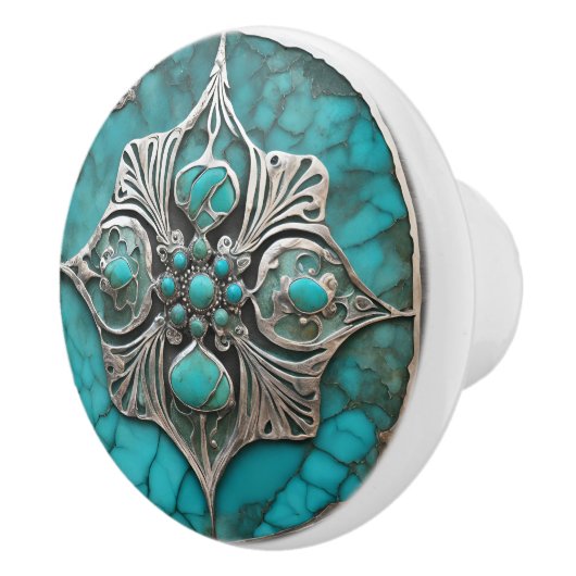 Sculpted Metal & Turquoise Modern セラミックノブ (右)