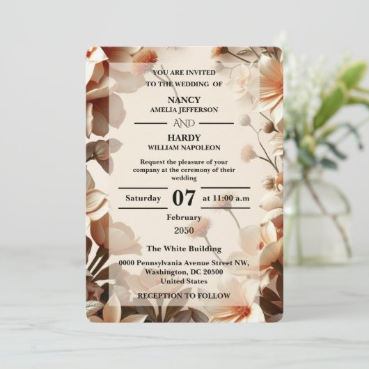 Sculptural Floral Neutral Wedding Invite 招待状 (スタンド正面)