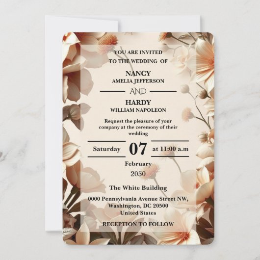 Sculptural Floral Neutral Wedding Invite 招待状 (正面)