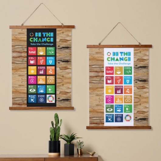 SDGデコ地球に優しールfor Home, Office & Classroom 吊り下げ型タペストリー (非対称)