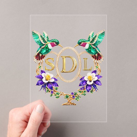 SDL Hummingbird Any Letters Custom Wedding アクリル招待状 (インサイチュ (ポータブル))