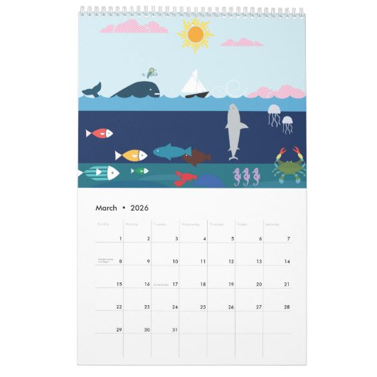 Sea and Beach Calendar カレンダー (3月 2026)