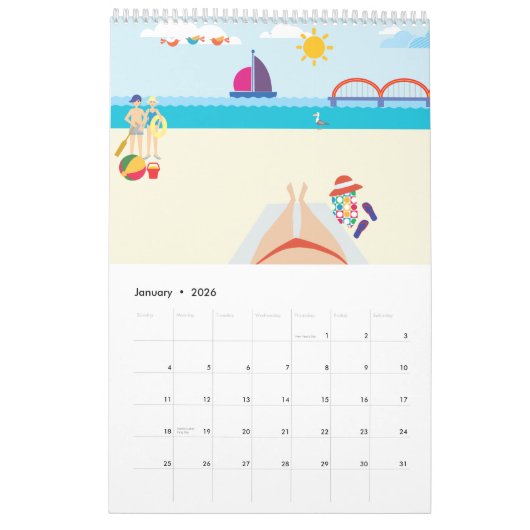 Sea and Beach Calendar カレンダー (1月 2026)