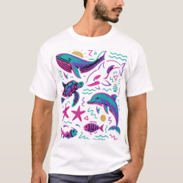Sea Animal 90sレトロTシャツ | 海自然鯨 Tシャツ