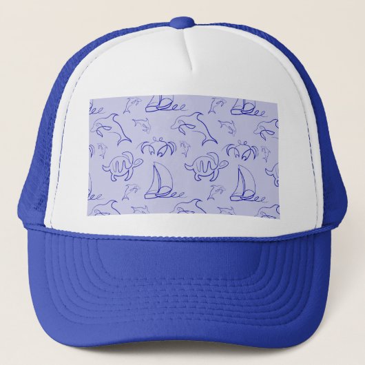 Sea animals and sailboat one line drawing pattern キャップ (正面)