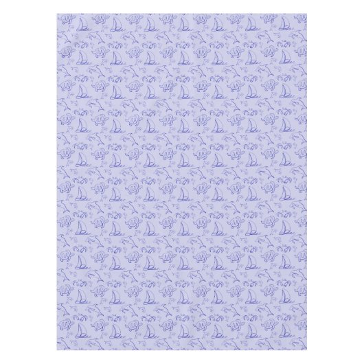 Sea animals and sailboat one line drawing pattern  テーブルクロス (正面)