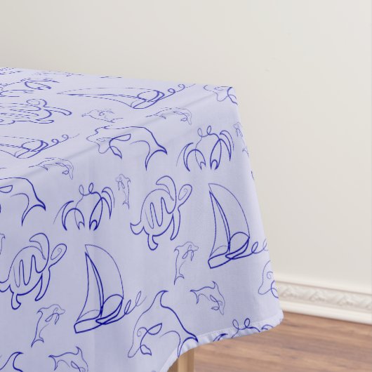 Sea animals and sailboat one line drawing pattern テーブルクロス (インサイチュ)
