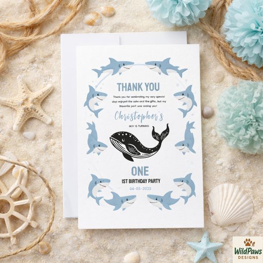 Sea Animals Shark 1st Birthday | Under the Sea サンキューカード