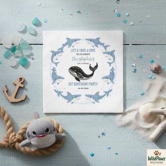 Sea Animals Shark 1st Birthday | Under the Sea  スタンダードカクテルナプキン