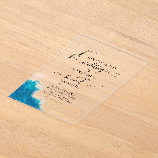 Sea Beach Wedding Invitation |Coastal Destination アクリル招待状 (レイダウン)