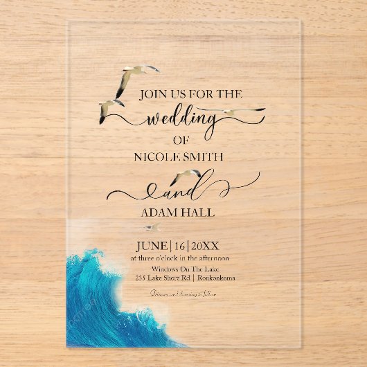  Sea Beach Wedding Invitation |Coastal Destination アクリル招待状 (正面)