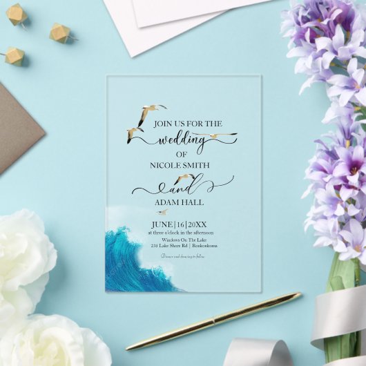  Sea Beach Wedding Invitation |Coastal Destination アクリル招待状 (インサイチュ (ウェディング))