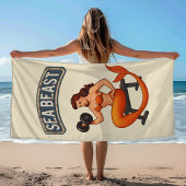 Sea Beast Gym Mermaid | Retro Pin-Up Workout Gear ビーチタオル