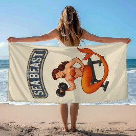 Sea Beast Gym Mermaid | Retro Pin-Up Workout Gear ビーチタオル