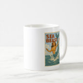 Sea Beast Retro Mermaid | Funny Coastal Beach Life コーヒーマグカップ (正面右)