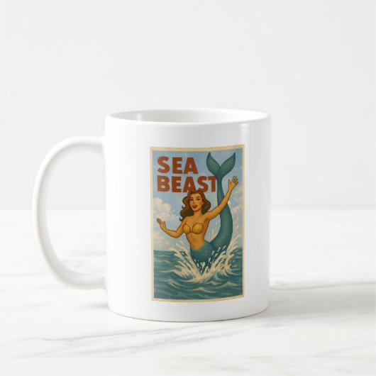 Sea Beast Retro Mermaid | Funny Coastal Beach Life コーヒーマグカップ (左)