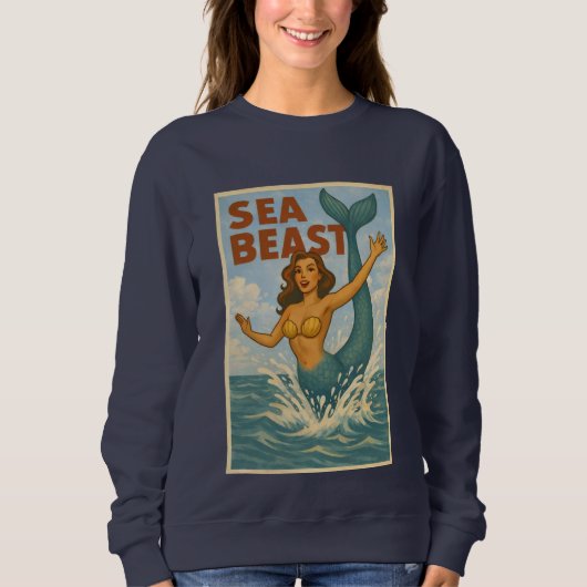 Sea Beast Retro Mermaid | Funny Coastal Beach Life スウェットシャツ (正面)