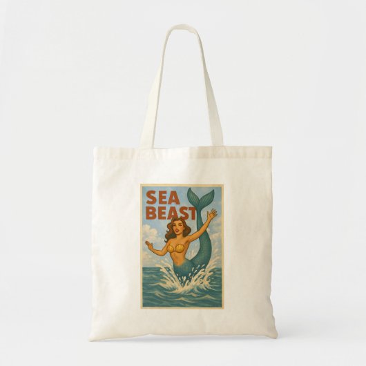 Sea Beast Retro Mermaid | Funny Coastal Beach Life トートバッグ (正面)