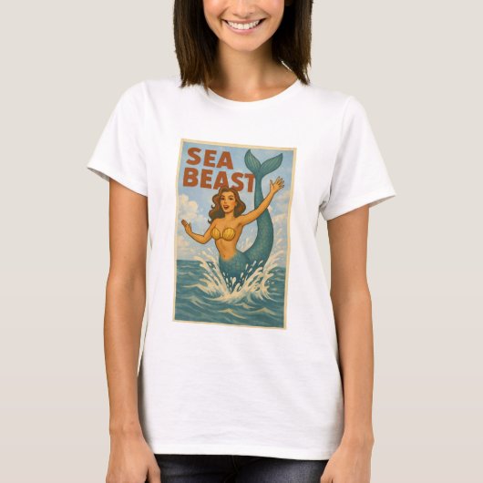 Sea Beast Retro Mermaid | Funny Coastal Beach Life Tシャツ (正面)