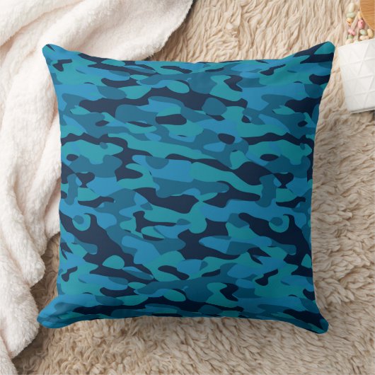 sea blue, midnight blue, teal blue, and blue camo クッション (ブランケット)