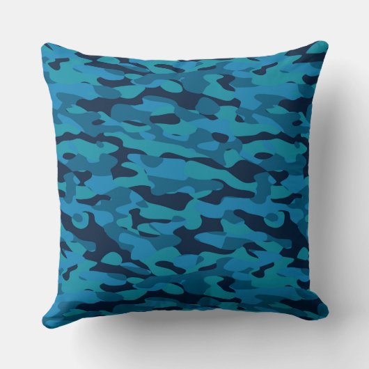 sea blue, midnight blue, teal blue, and blue camo クッション (裏面)