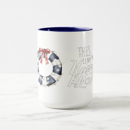 Sea Blue White Red Bow Happy Place Floating Ring  マグカップ (中央)
