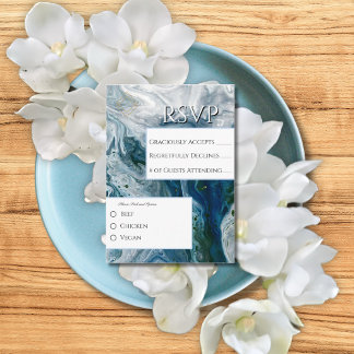 Sea Blues Alcohol Ink Paint Elegant Wedding  エンクロージャーカード