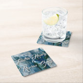 Sea Blues Alcohol Ink Paint Elegant Wedding スクエアペーパーコースター (インサイチュ)