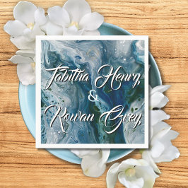 Sea Blues Alcohol Ink Paint Elegant Wedding  スタンダードカクテルナプキン