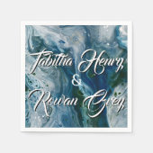 Sea Blues Alcohol Ink Paint Elegant Wedding スタンダードカクテルナプキン (正面)