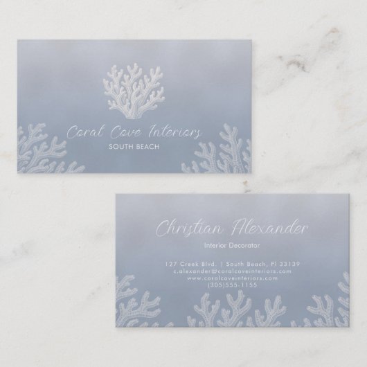 Sea Coral Silhouette | Silver Blue Pearl  名刺 (正面/裏面)